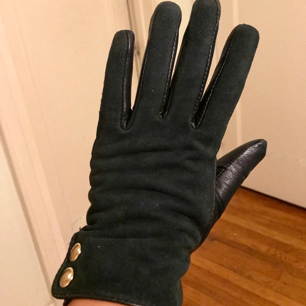 Club Monaco two tone green leather & suede gloves